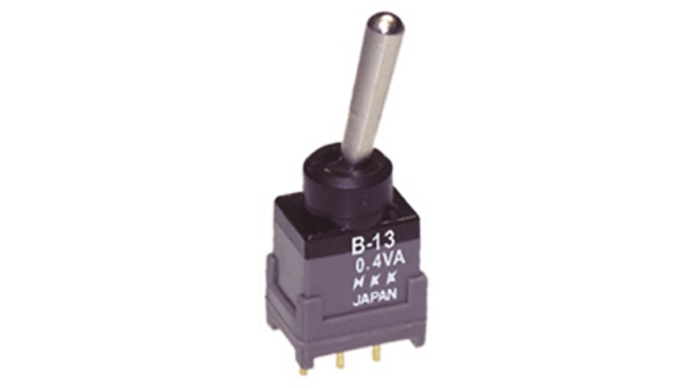 NKK Switches Toggle Switch, PCB Mount, On-Off-On, SPDT, Through Hole Terminal