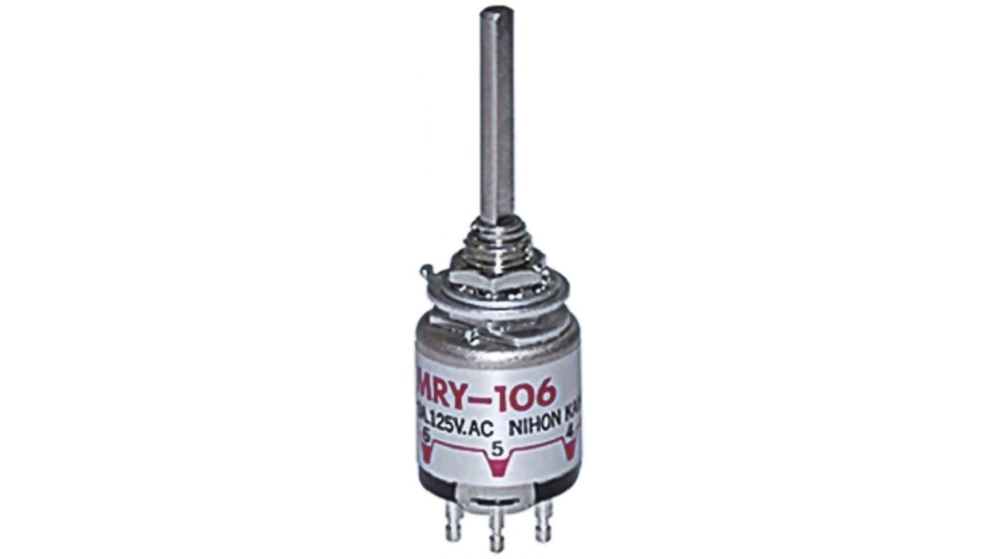 NKK Switches, 5 Position SPST Rotary Switch, 0.1 → 100 mA @ 20 mV → 28 V, 2 A @ 30 V dc, 3 A @ 125 V ac,