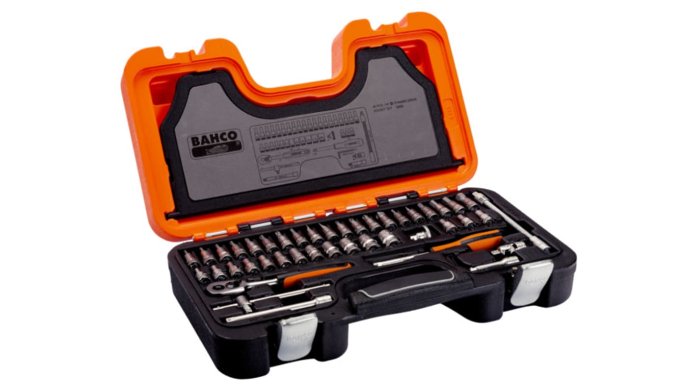 Bahco 46-Piece Metric 1/4 in Standard Socket/Allen Key/Bit Set with Ratchet, 6 point; e-Torx; Hex Bit; Phillips Bit;