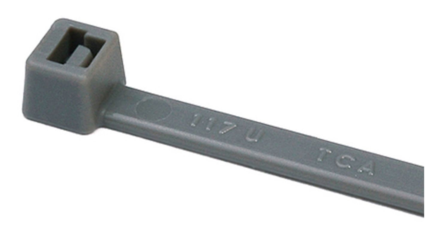 HellermannTyton Cable Tie, Inside Serrated, 205mm x 4.6 mm, Grey Polyamide 6.6 (PA66), Pk-100