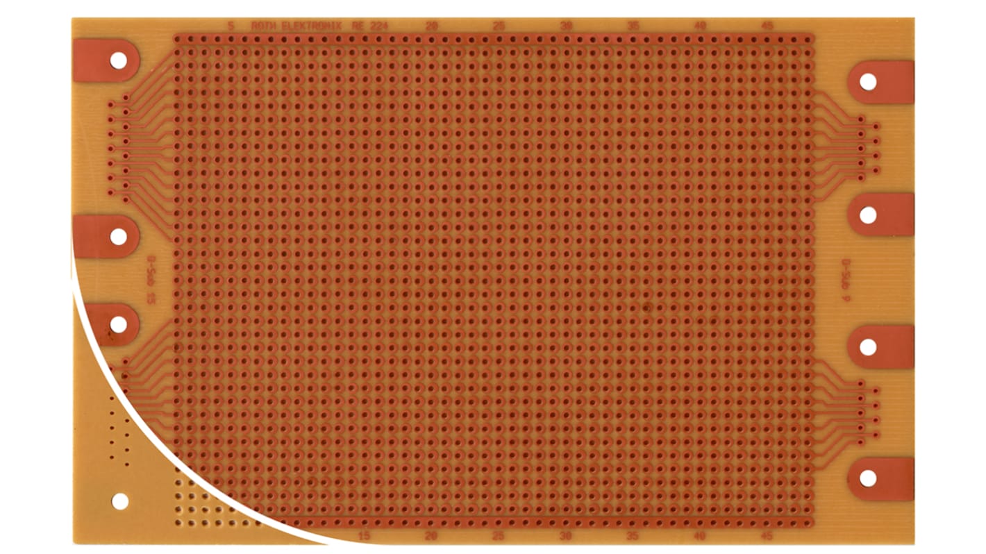 PCB Eurocard RE224-HP, DIN 41652 singola faccia FR2 160 x 100 x 1.5mm con fori 1mm passo 2.54 x 2.54mm