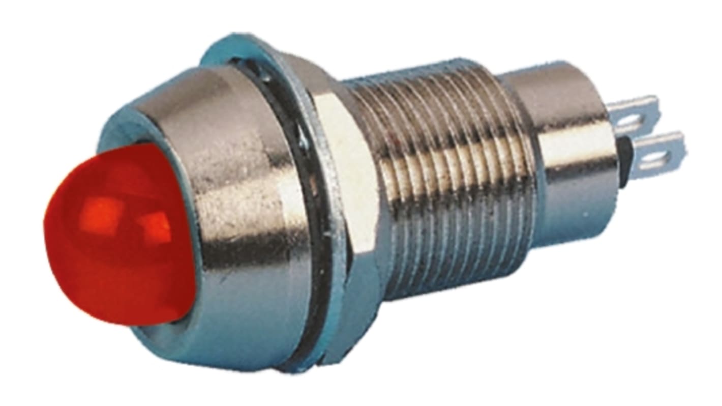 Indicador LED Marl, Rojo, lente prominente, marco Cromo, Ø montaje 12.7mm, 24V ac, 20mA, 40mcd, IP67