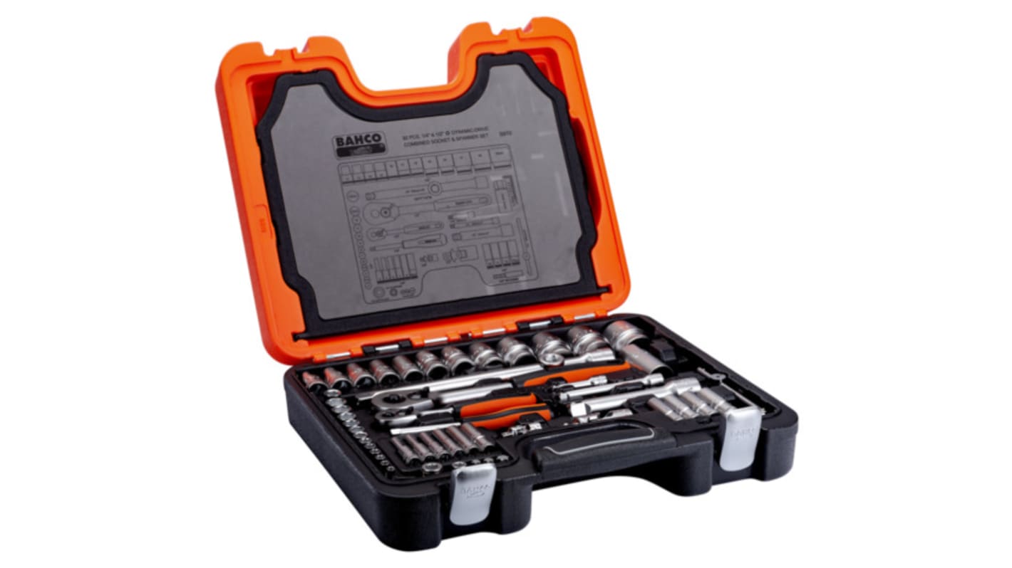 Bahco 91-Piece Metric 1/2 in; 1/4 in Deep Socket/Standard Socket/Spanner/Allen Key/Bit Set with Ratchet, 6 point; Hex