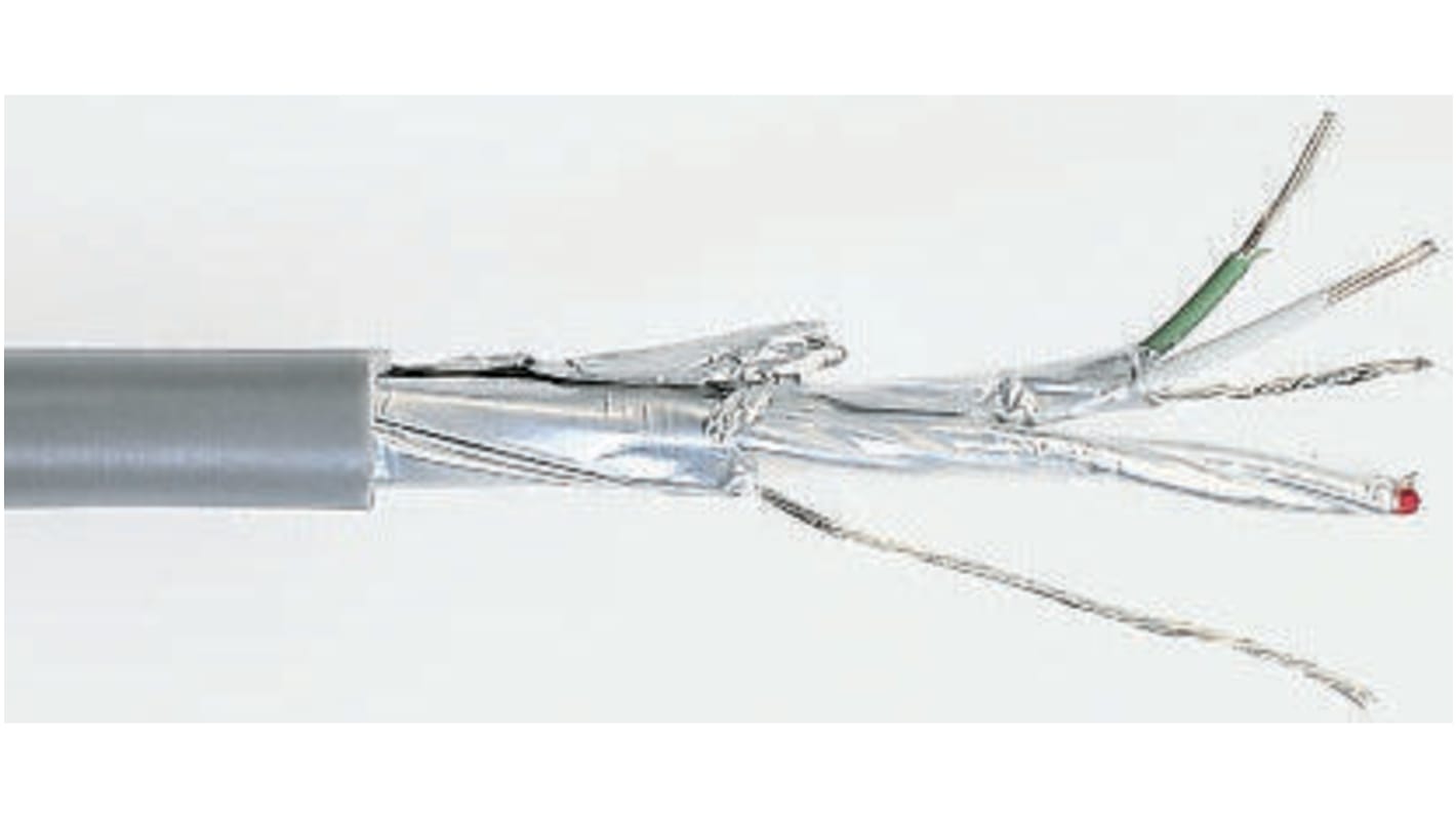RS PRO Datenkabel, 2-paarig 0.34 mm² Ø 5mm Aluminiumfolie-PET-Band Schirmung PVC isoliert Mehrleiter Grau