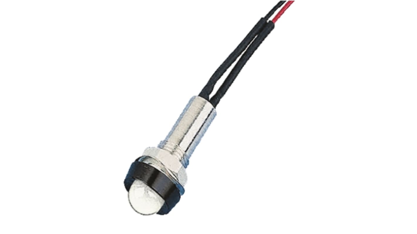 Oxley White Panel Mount Indicator, 12V, 8mm Mounting Hole Size, Lead Wires Termination, IP68