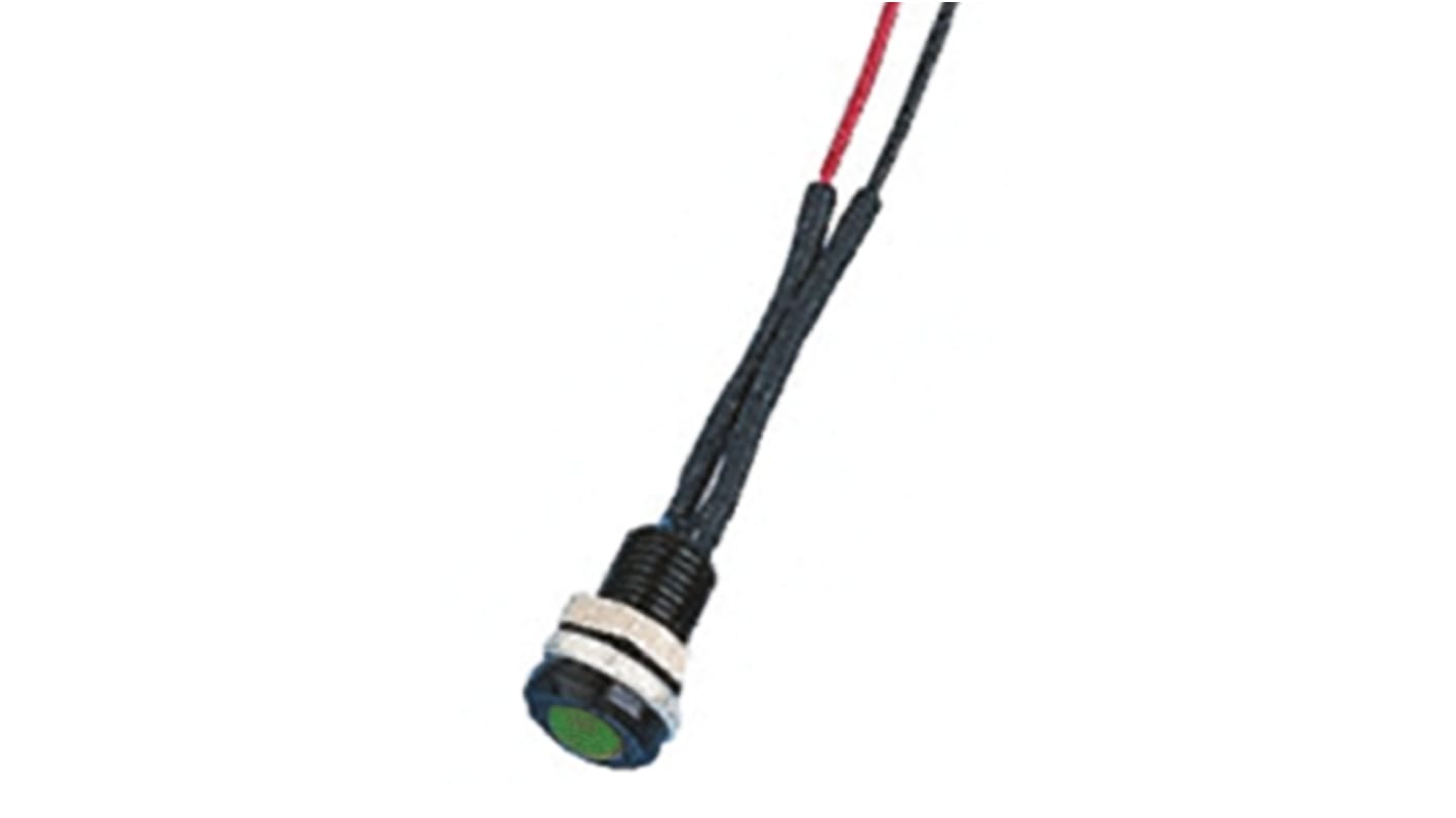 Oxley Green Panel Mount Indicator, 12V ac, 6.4mm Mounting Hole Size, Lead Wires Termination, IP66