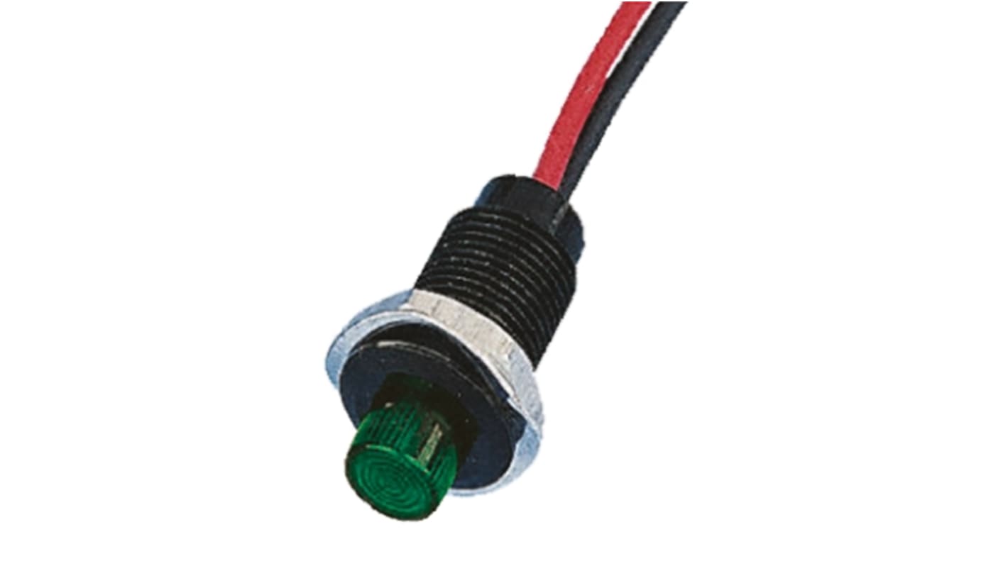 Oxley Green Panel Mount Indicator, 10.2mm Mounting Hole Size, Lead Wires Termination