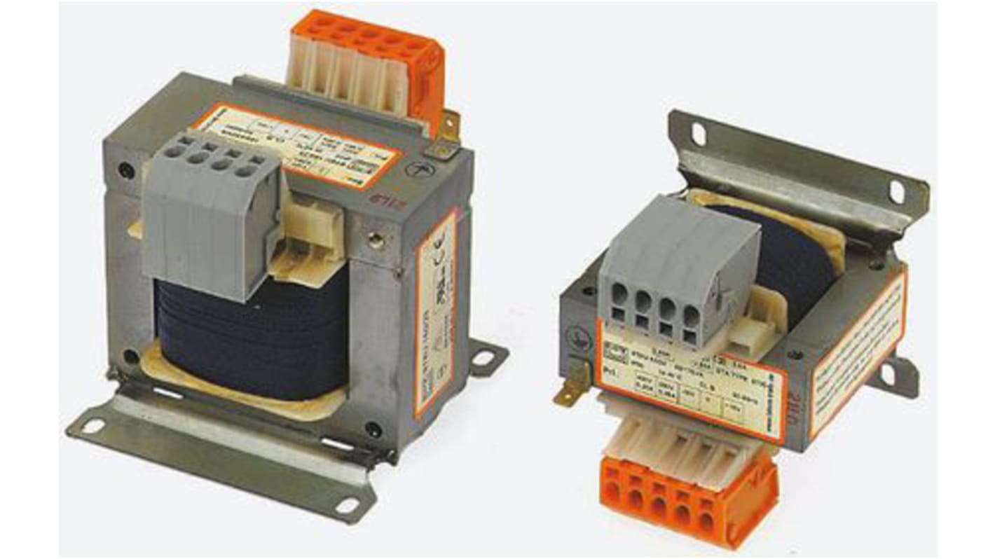 Trasformatore Block, primario 230/400V ca, secondario 2 x 12V ca, 500VA, 2 uscite, Guida DIN; pannello