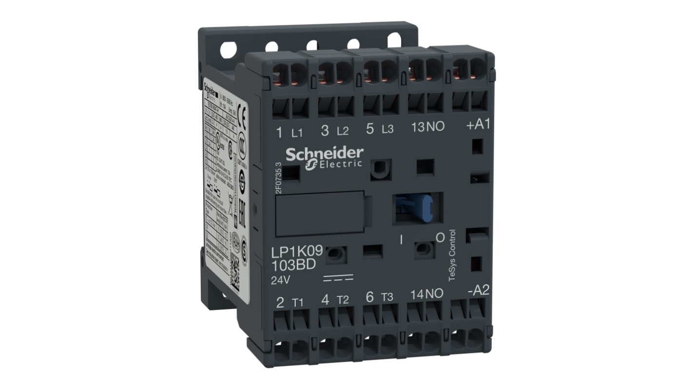 Schneider Electric LP1K Series Contactor, 24 V dc Coil, 3-Pole, 9 A, 4 kW, 3NO, 690 V ac