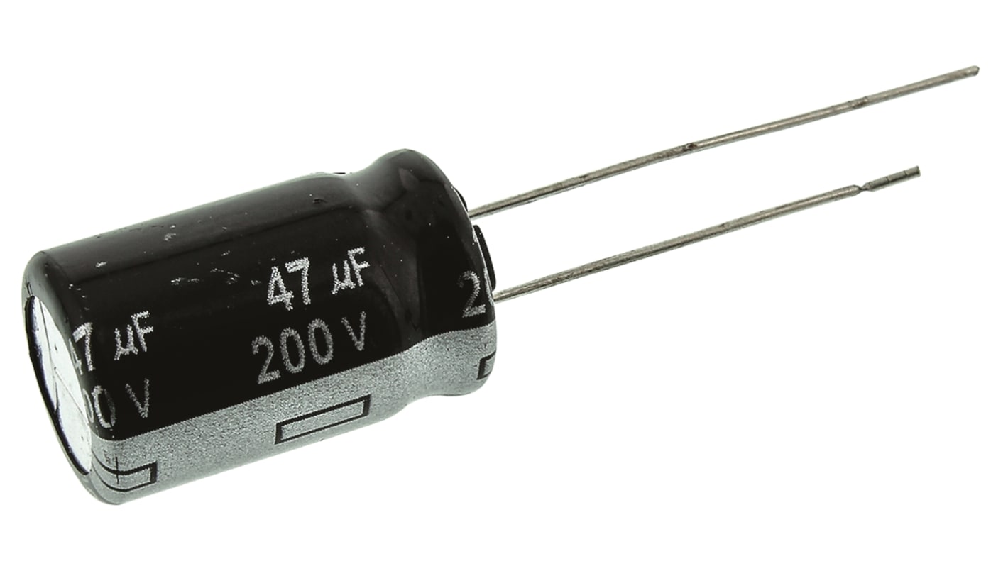 Panasonic NHG, THT Aluminium-Elektrolyt Kondensator 47μF ±20% / 200V dc, Ø 12.5mm x 20mm, bis 105°C