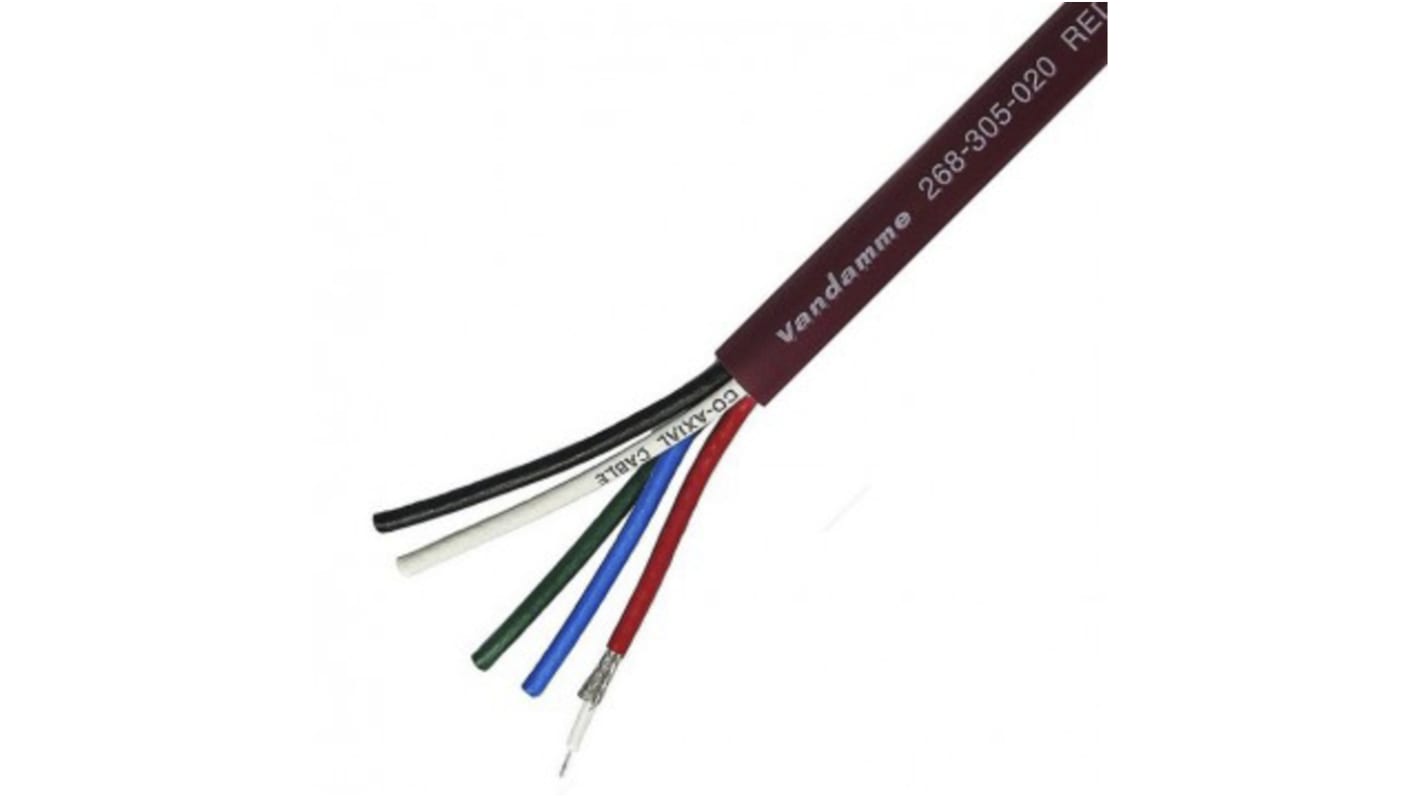 Koaxiální kabel, Červená Polyvinylchlorid PVC, vnější průměr: 9.6mm 50m Van Damme Bez koncovky