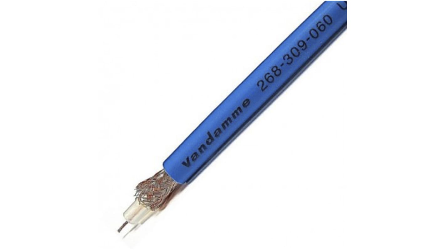 Cable coaxial SDI RG59 Van Damme, 75 Ω, long. 100m, funda de , funda de PVC Azul