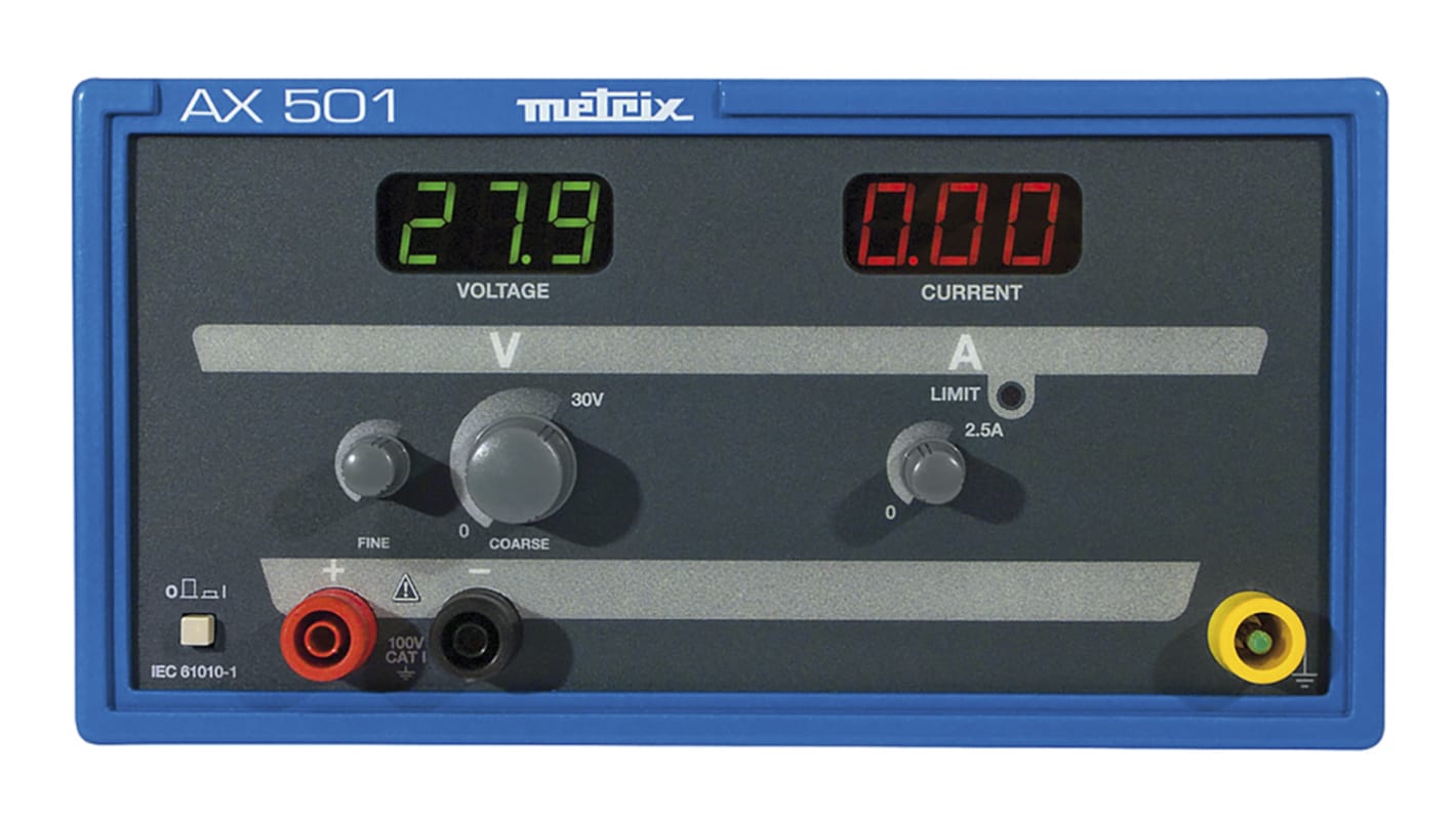 Metrix AX 500 Series Digital Bench Power Supply, 0 → 30V dc, 0 → 2.5A, 1-Output - RS Calibrated