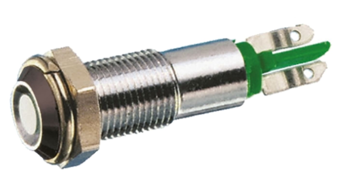 Signal Construct Green Indicator, 12V, 8mm Mounting Hole Size, Solder Tab Termination