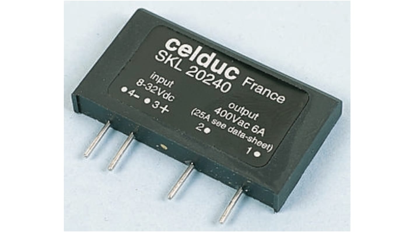 Celduc SK Series Solid State Relay, 25 A Load, PCB Mount, 600 V ac Load, 32 V dc Control