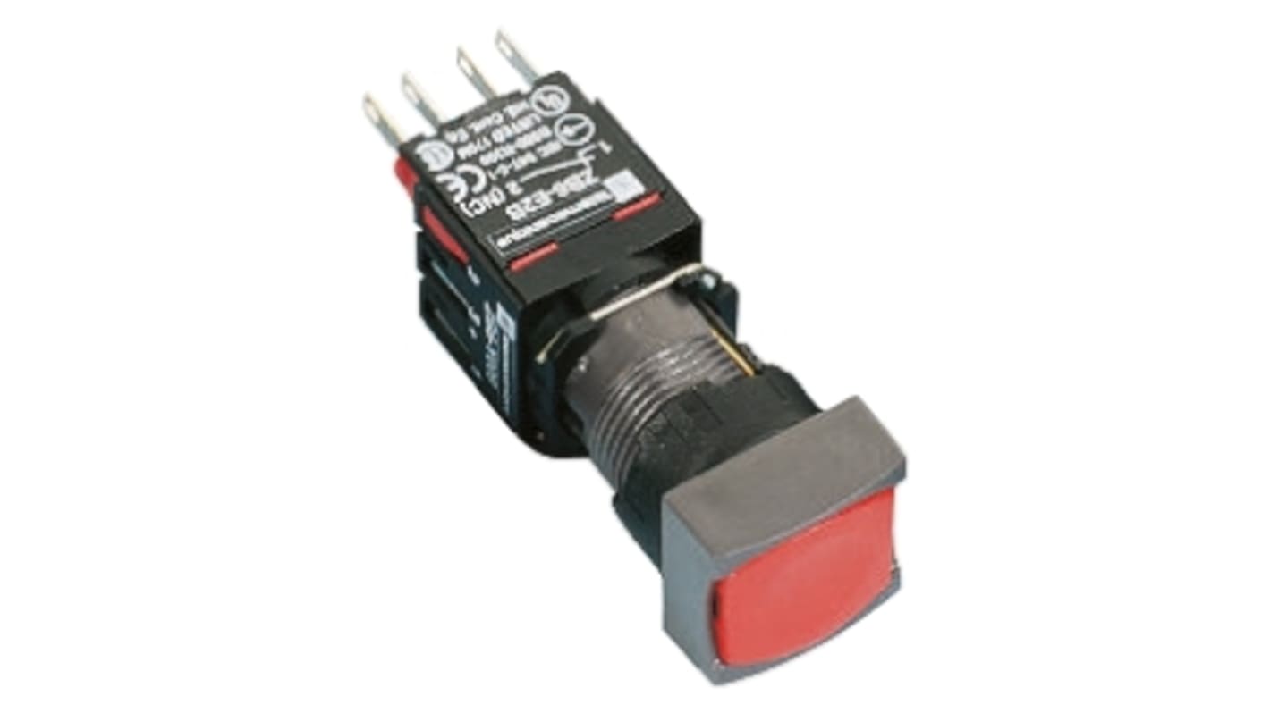 Pulsador Schneider Electric Harmony XB6, color de botón Rojo, SPST, Montaje en Panel, IP65, iluminado, 24 →V