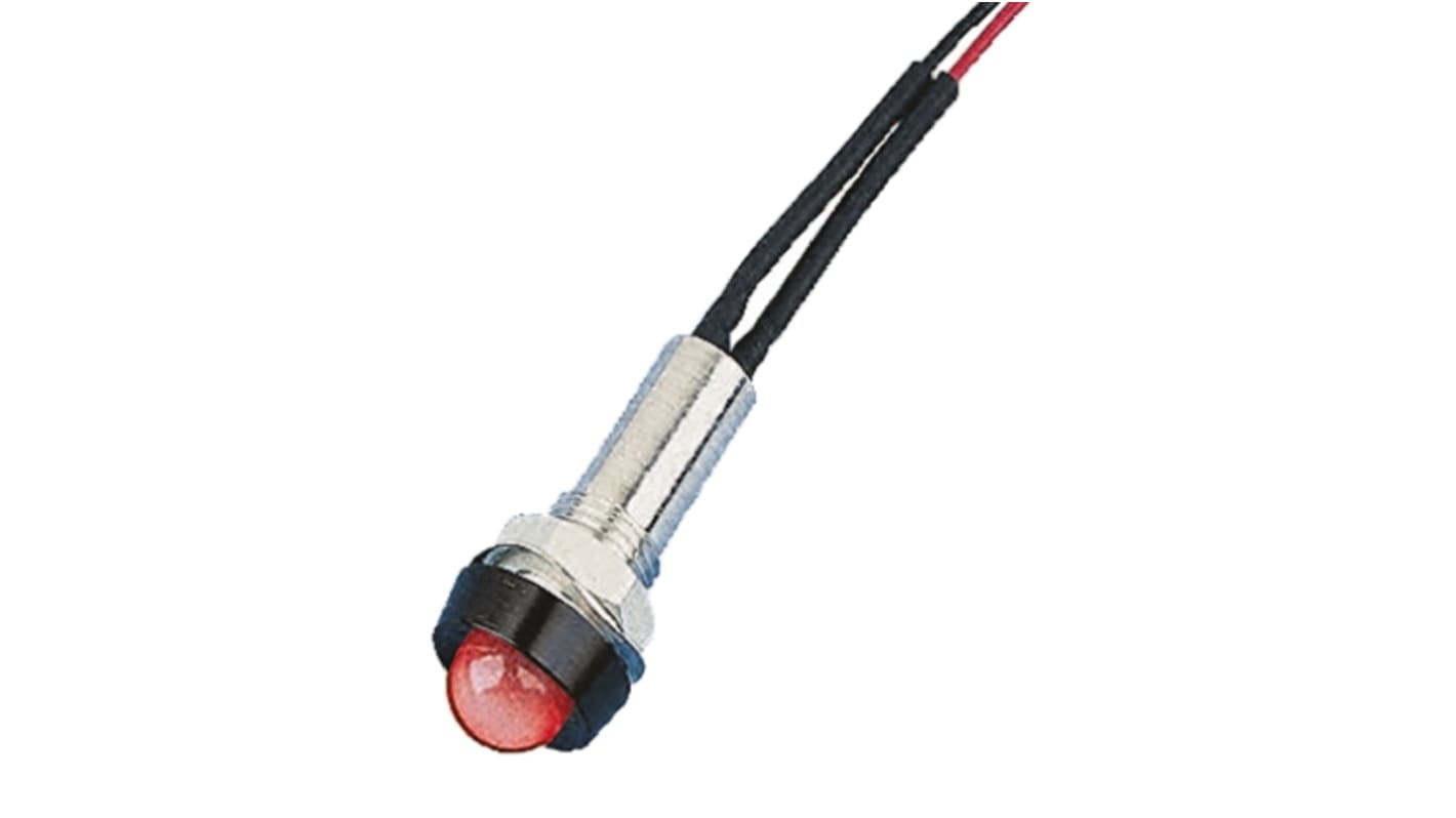 Oxley Red Panel Mount Indicator, 230V ac, 8mm Mounting Hole Size, Lead Wires Termination, IP67