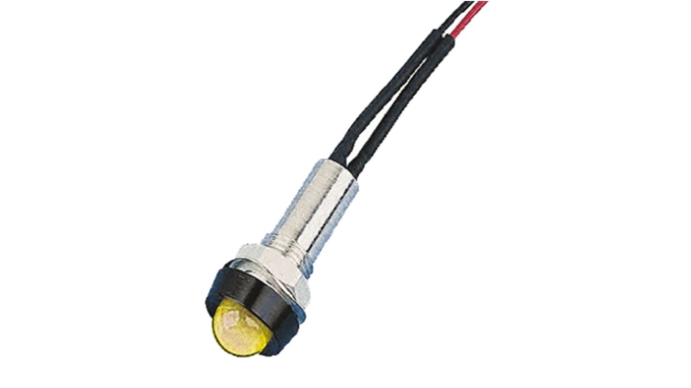 Indicador LED Oxley, Amarillo, lente prominente, marco Negro, Ø montaje 8mm, 230V ac, IP67