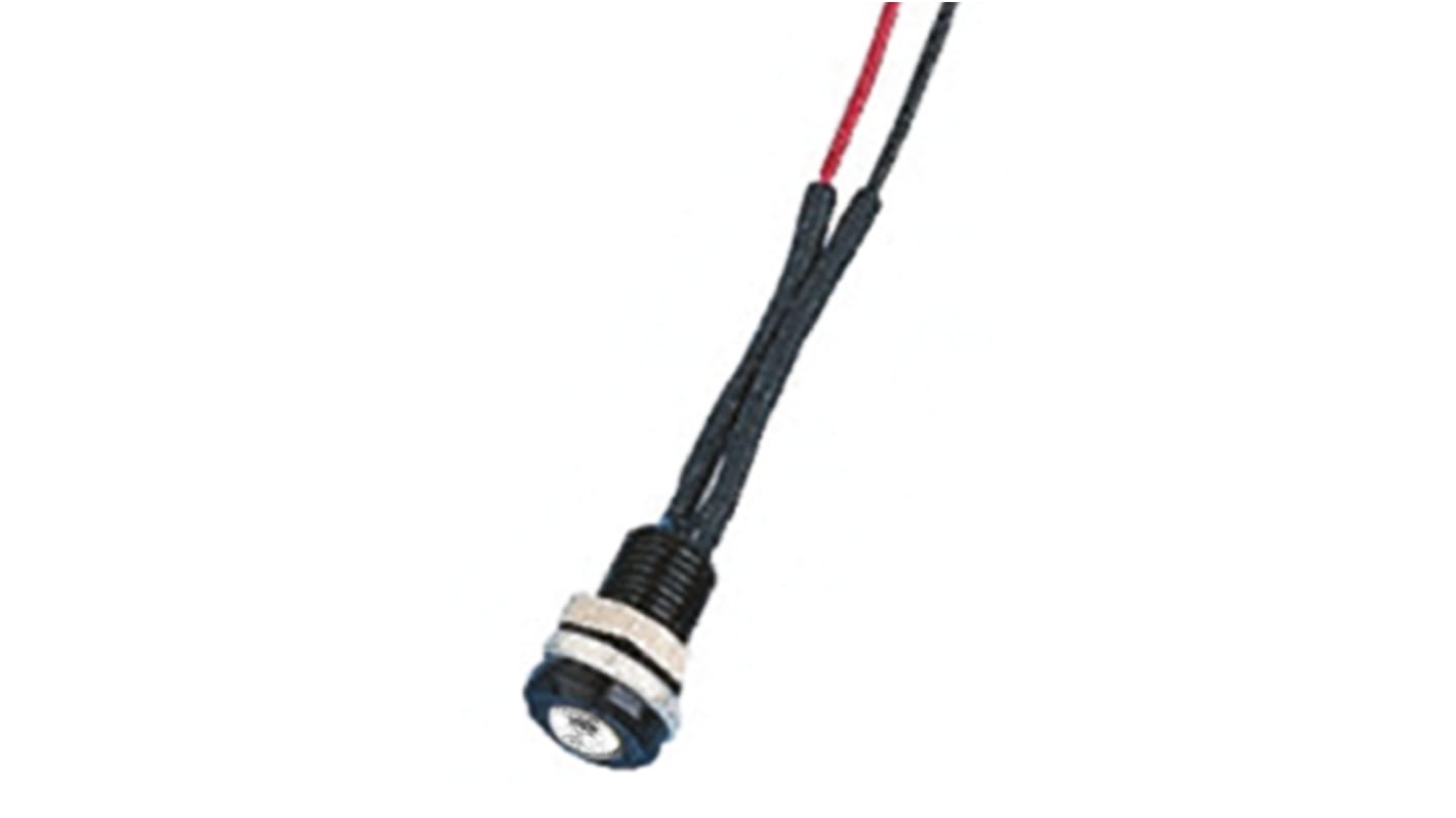 Indicador LED Oxley, Blanco, lente enrasada, marco Negro, Ø montaje 6.4mm, 24V ac, 15mA, 375mcd, IP66