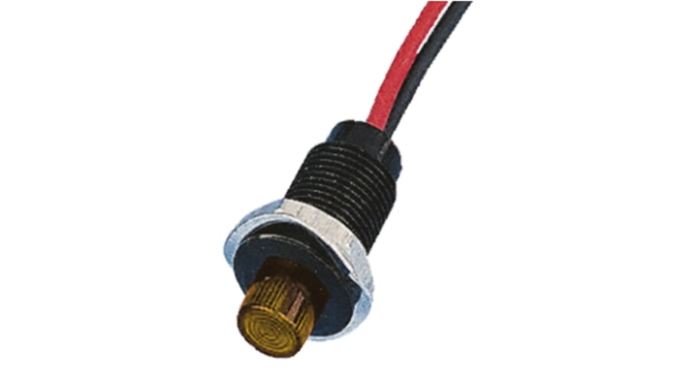 Indicador LED Oxley, Amarillo, lente prominente, marco Negro, Ø montaje 10.2mm, 230V ac, 2.5mA, 125mcd, IP66