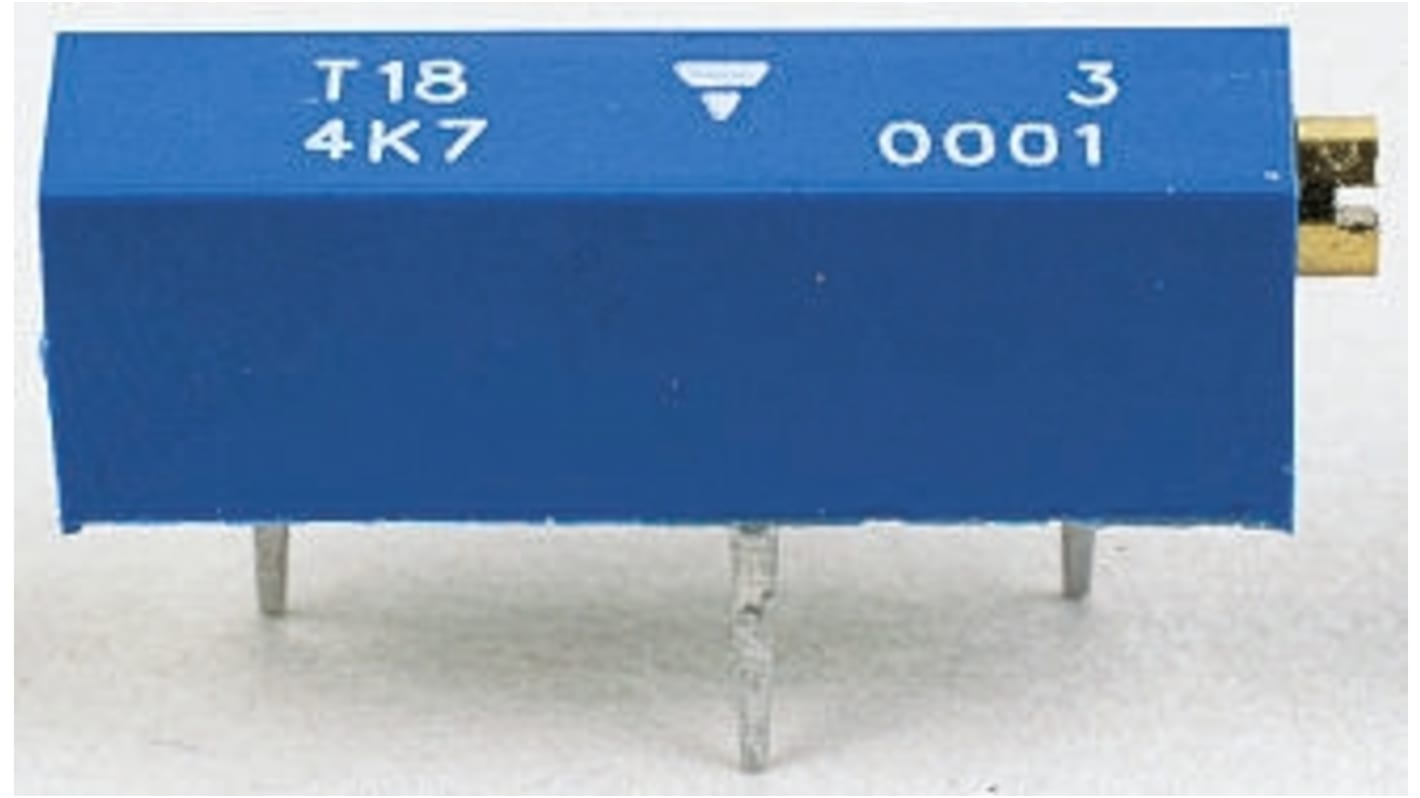 Potenciómetro para PCB Vishay serie T18, 10kΩ máximo, ±10%, ±100ppm/°C, 0.75W, vueltas: 15, Montaje en orificio pasante