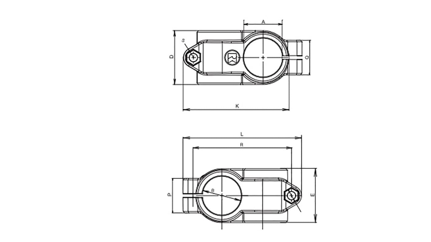 Rose+Krieger Kerek cső, Keresztező rögzítő 20mm, 14.1mm cső Ø M6