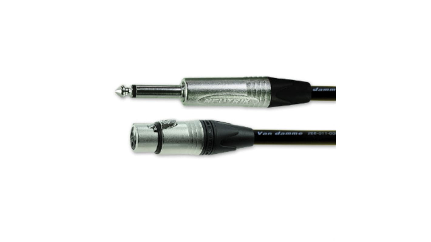 Van Damme Female 3 Pin XLR to Male 6.35mm Mono Jack  Cable, Black, 5m