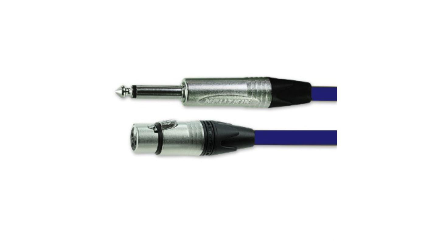 Van Damme Female 3 Pin XLR to Male 6.35mm Mono Jack  Cable, Blue, 5m