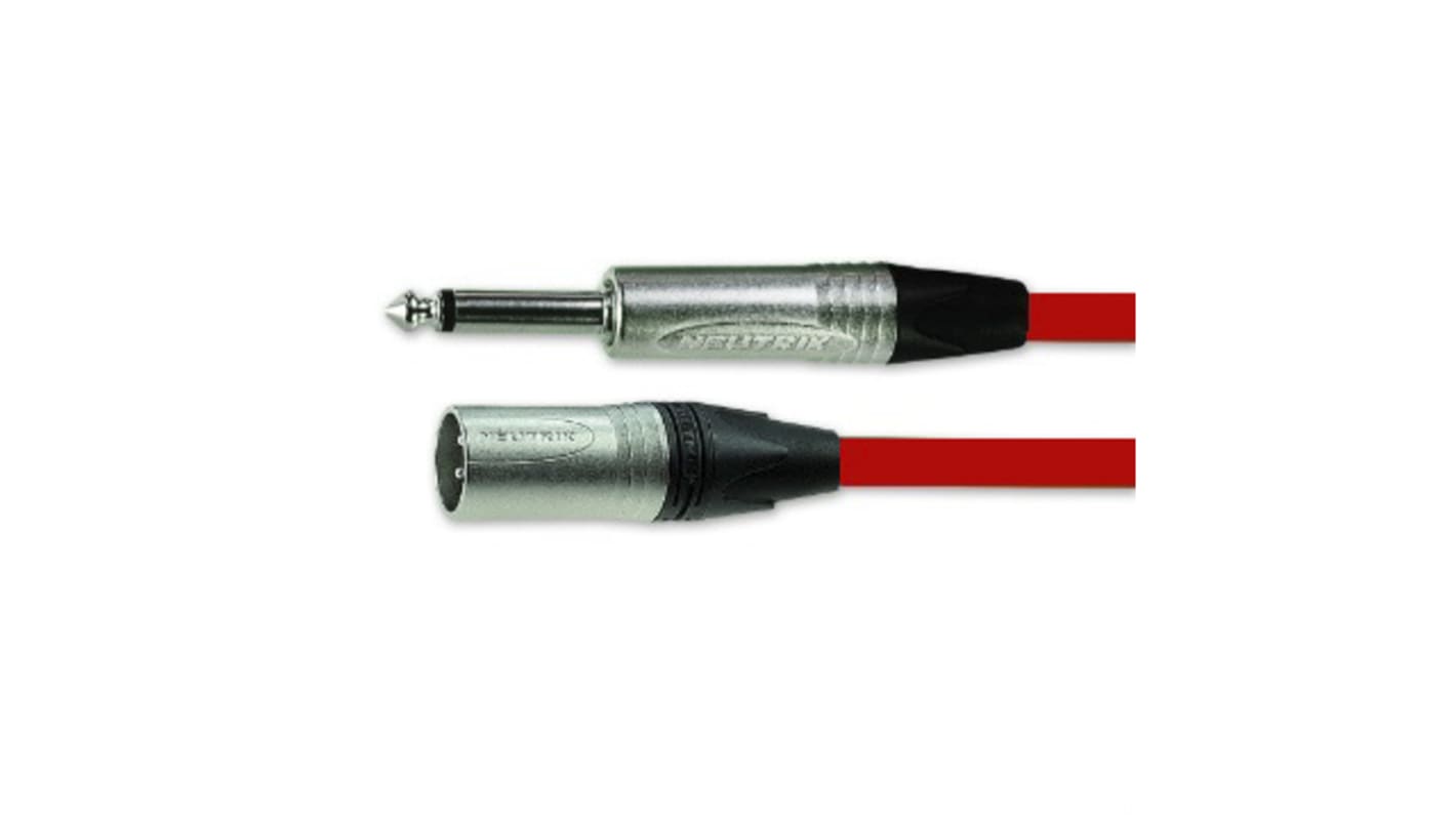 Van Damme Male 3 Pin XLR to Male 6.35mm Mono Jack  Cable, Red, 5m