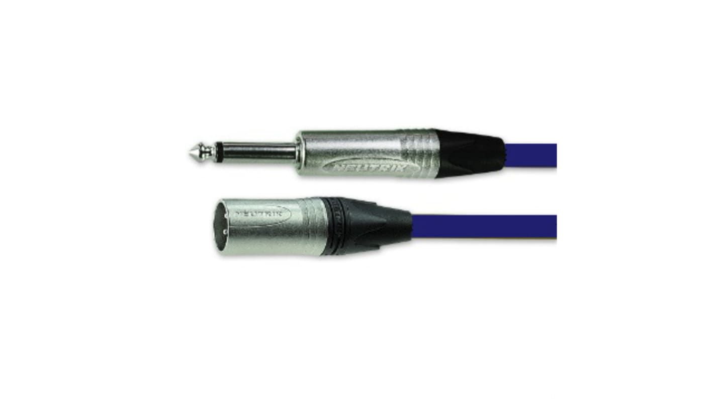 Cable XLR, 5m, Azul, XLR de 3 contactos, Jack mono de 6,35 mm