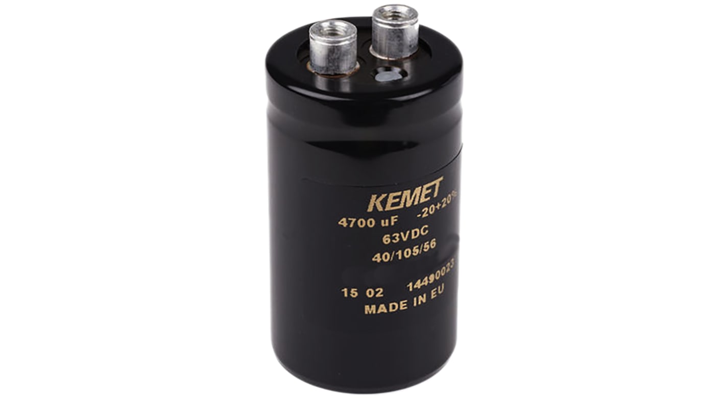 KEMET ALS40, Schraub Aluminium-Elektrolyt Kondensator 47000μF ±20% / 25V dc, Ø 36mm x 105mm x 105mm, bis 105°C