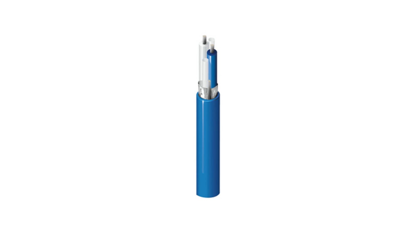Belden Twinaxial kabel, Blå Polyvinylklorid (PVC) kappe, 124 Ω, 72,16 pF/m, 3,6 dB/100 ft ved 50 MHz, 5 dB/100 ft ved