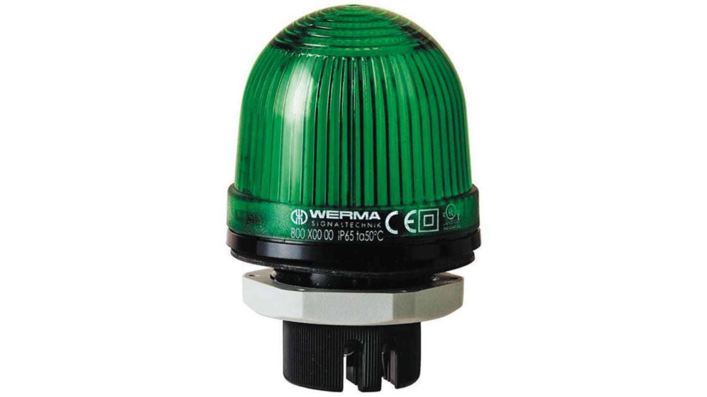 Werma EM 801 Series Green Steady Beacon, 230 V ac, Panel Mount, LED Bulb, IP65