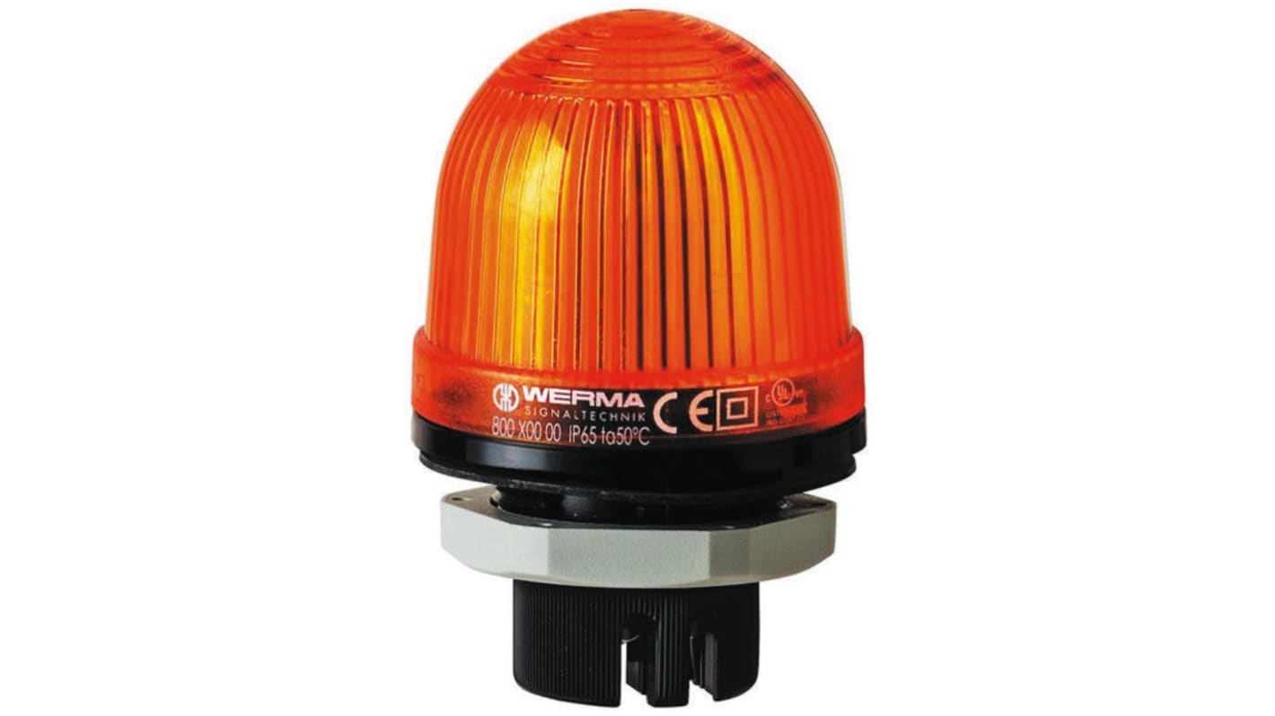 Werma EM 801 Series Yellow Steady Beacon, 230 V ac, Panel Mount, LED Bulb