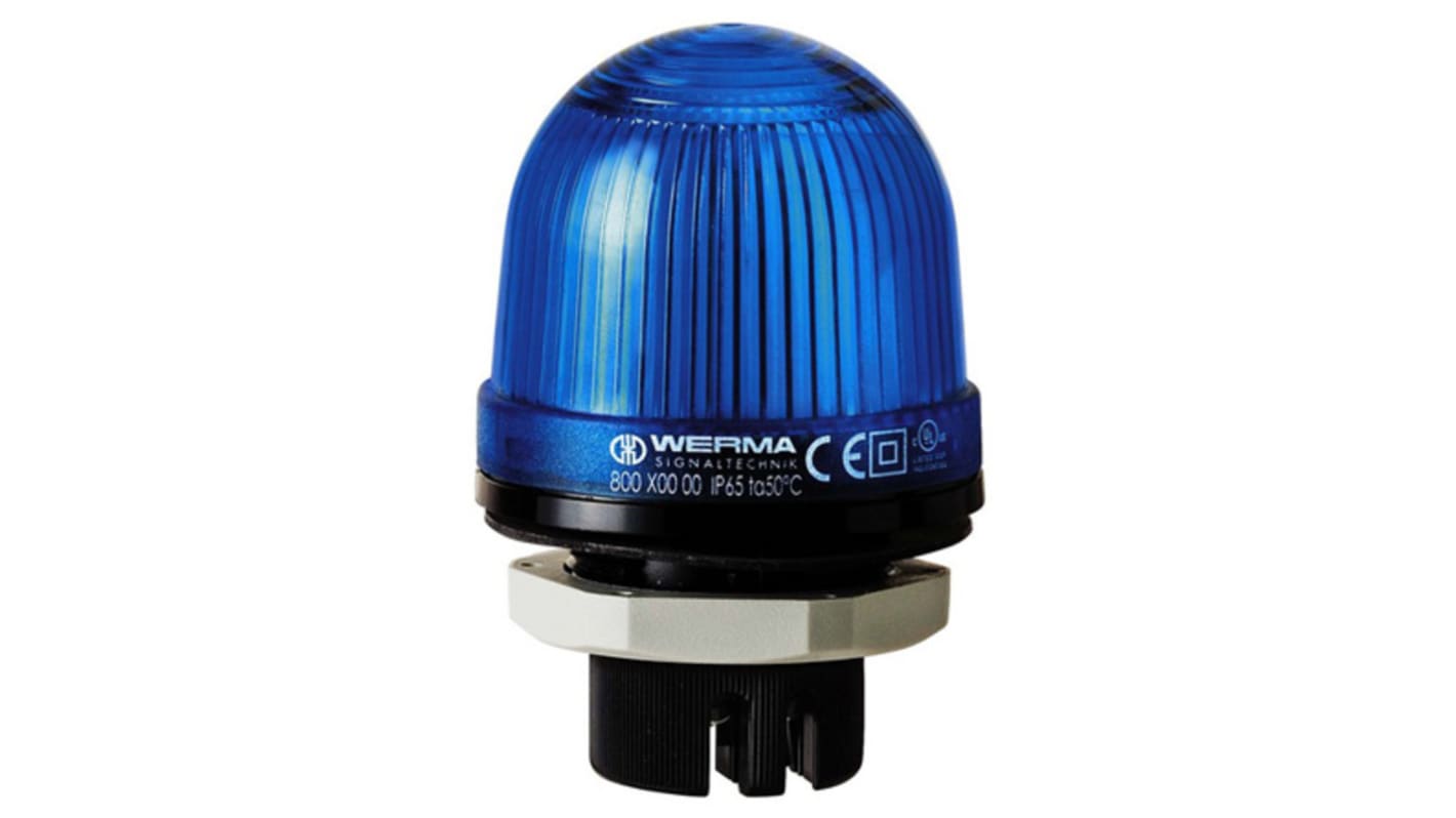 Werma EM 800 Series Blue Steady Beacon, 12 → 240 V ac/dc, Panel Mount, Incandescent Bulb