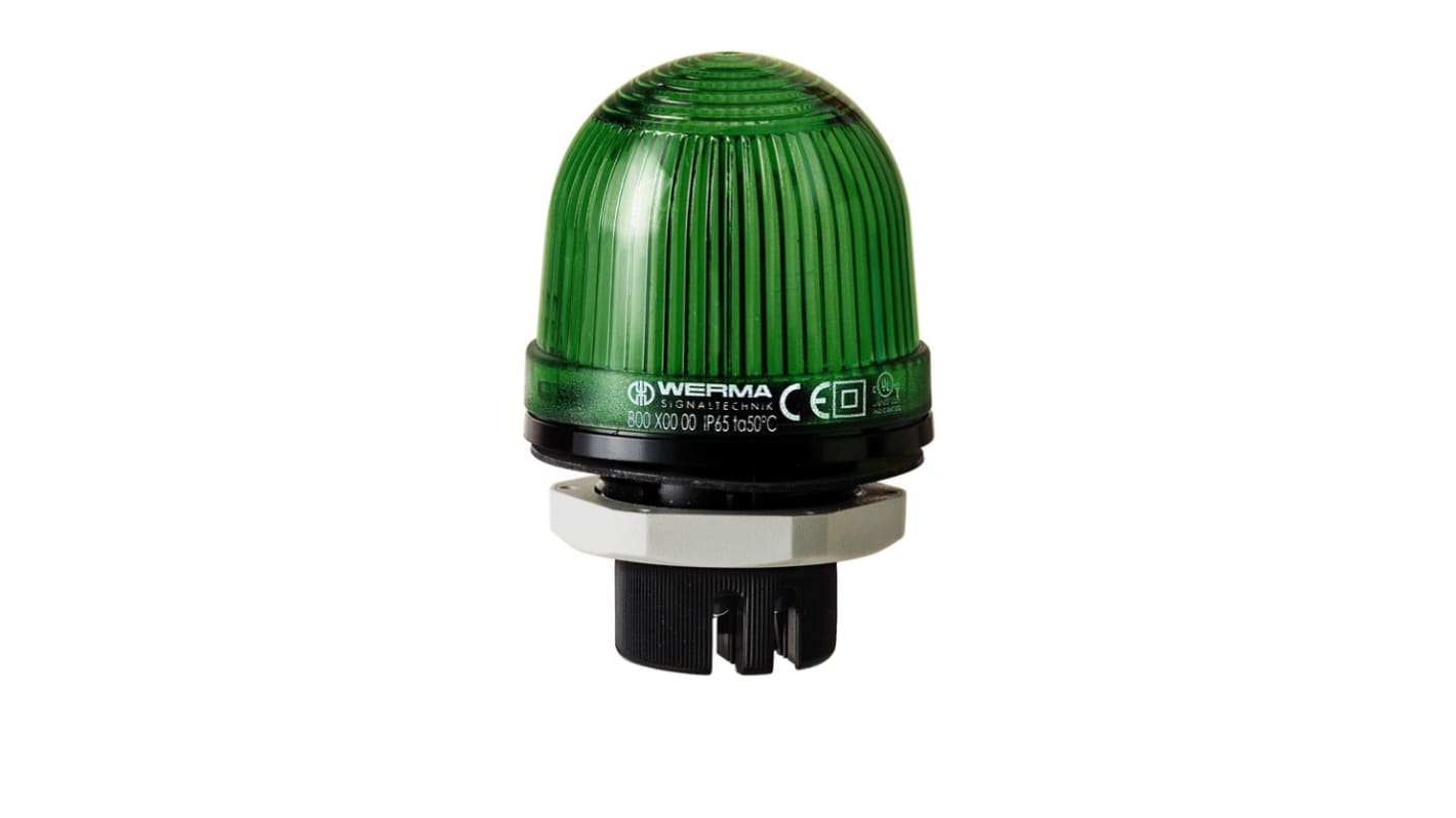 Werma EM 801 Series Green Steady Beacon, 24 V ac/dc, Panel Mount, LED Bulb