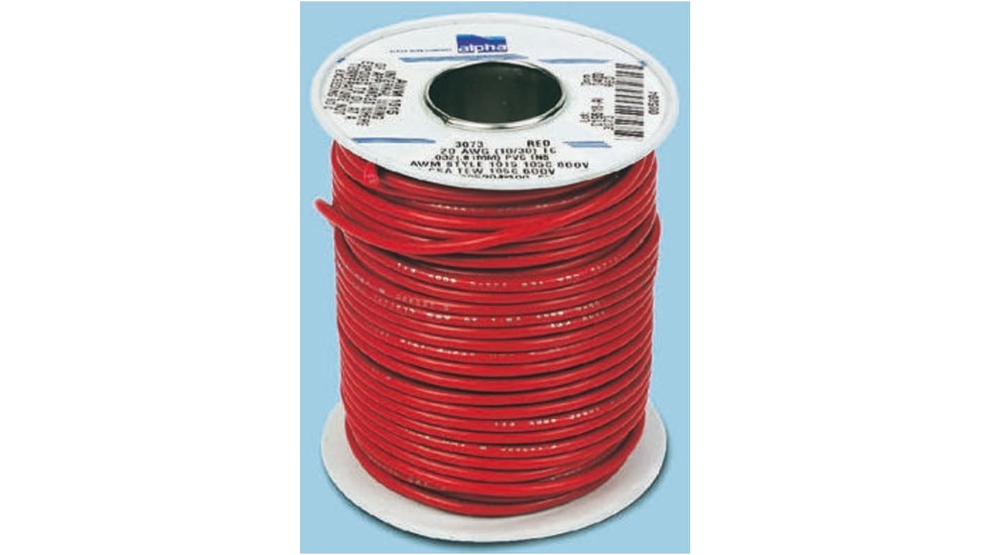 Alpha Wire Red 2.1 mm² Hook Up Wire, 14 AWG, 41/0.25 mm, 30m, PVC Insulation