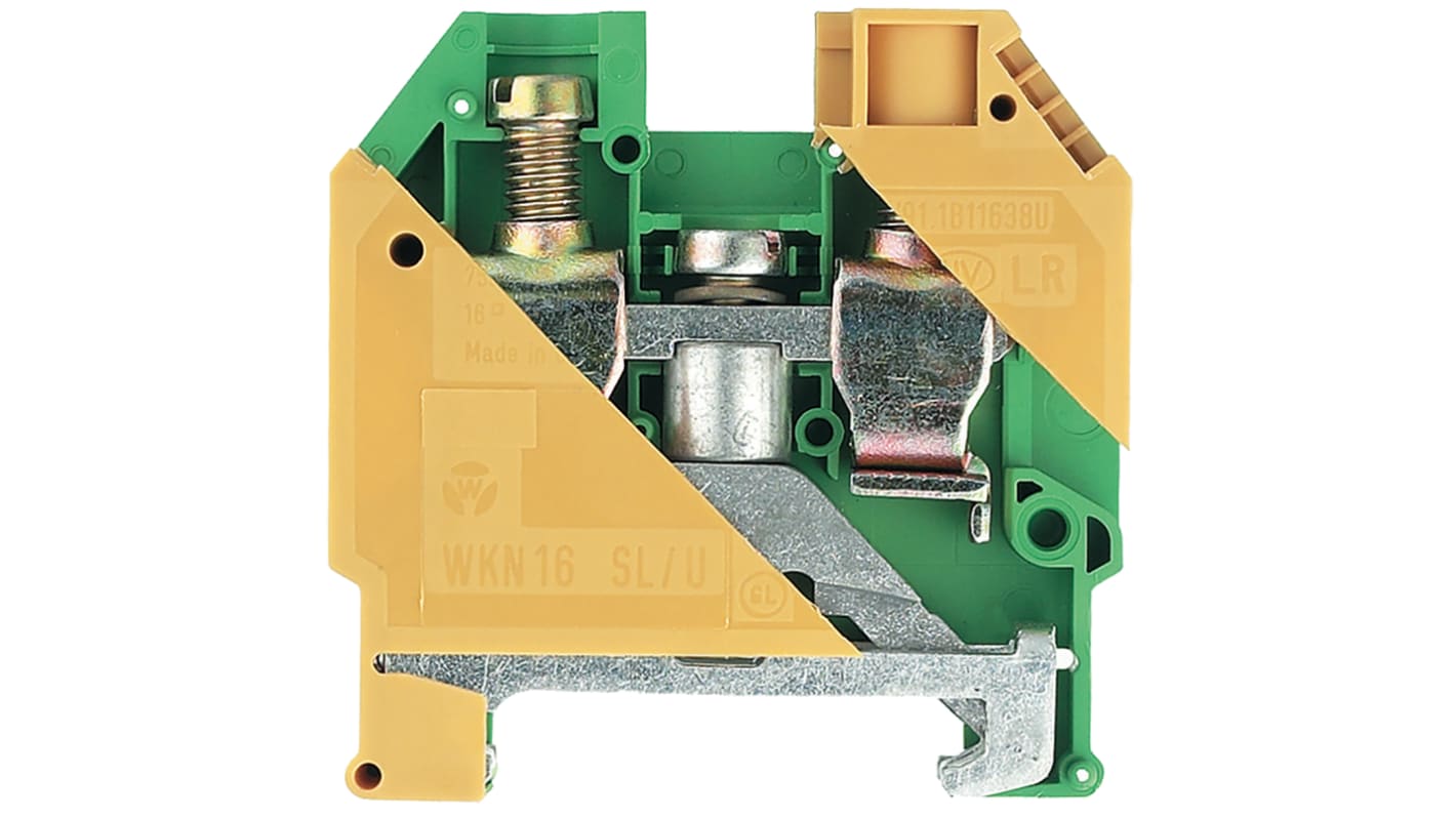 RS PRO Schutzleiterklemme, 2-polig, Schrauben-Anschluss, 14 → 4 AWG, 16mm², Grün/Gelb