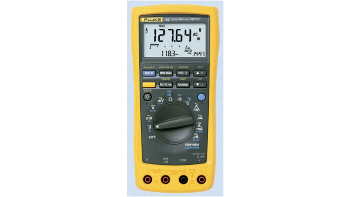 Fluke 187 Handheld LCD Digital Multimeter, True RMS, 10A ac Max, 10A dc Max, 1000V ac Max