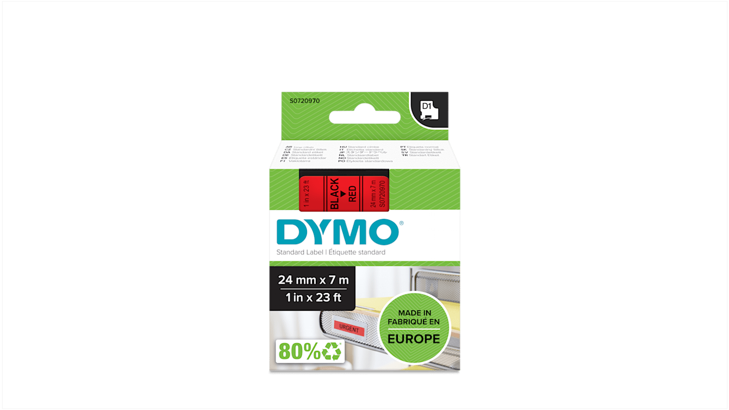 Dymo Black on Red Label Printer Tape, 7 m Length, 24 mm Width