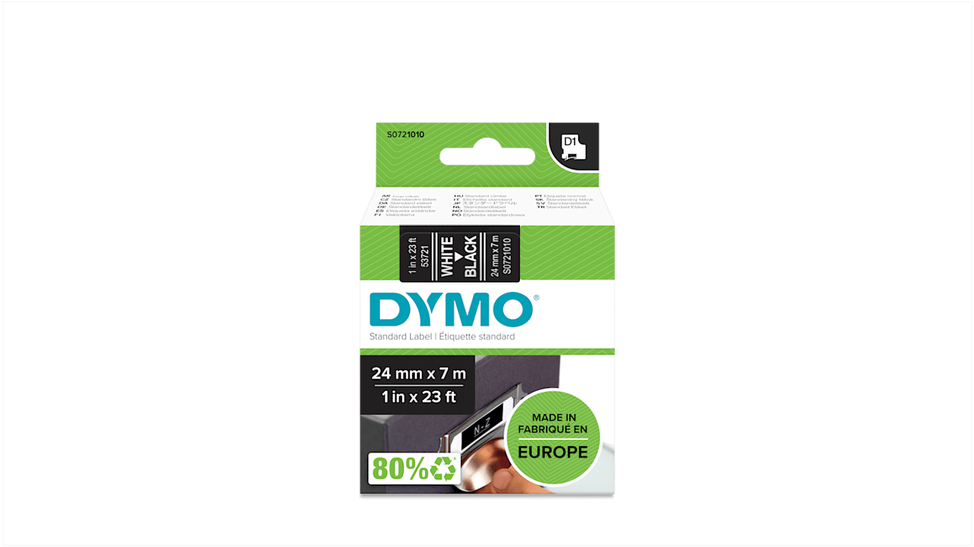 Dymo White on Black Label Printer Tape, 7 m Length, 24 mm Width