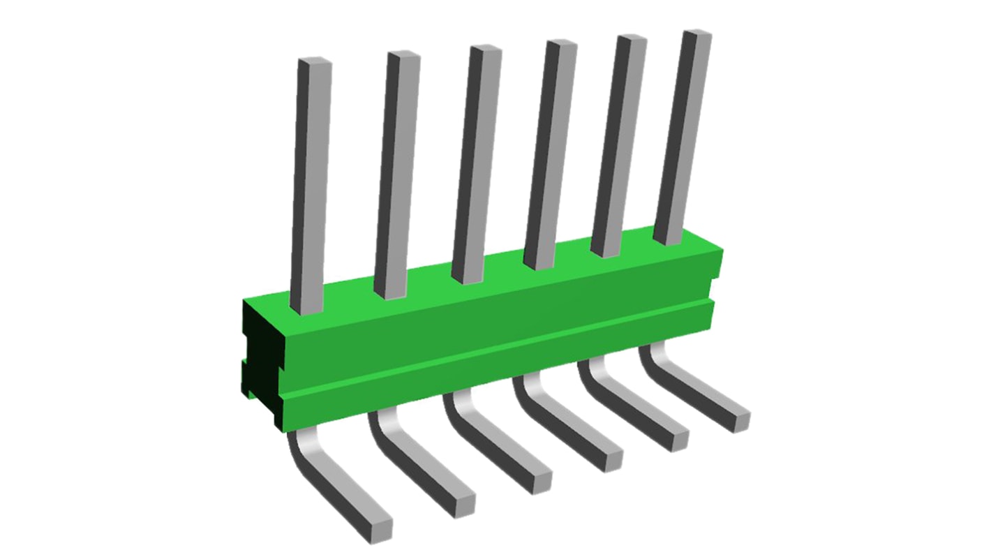 TE Connectivity AMPMODU MOD II Stiftleiste gewinkelt, 6-polig / 1-reihig, Raster 2.54mm, Platine-Platine,