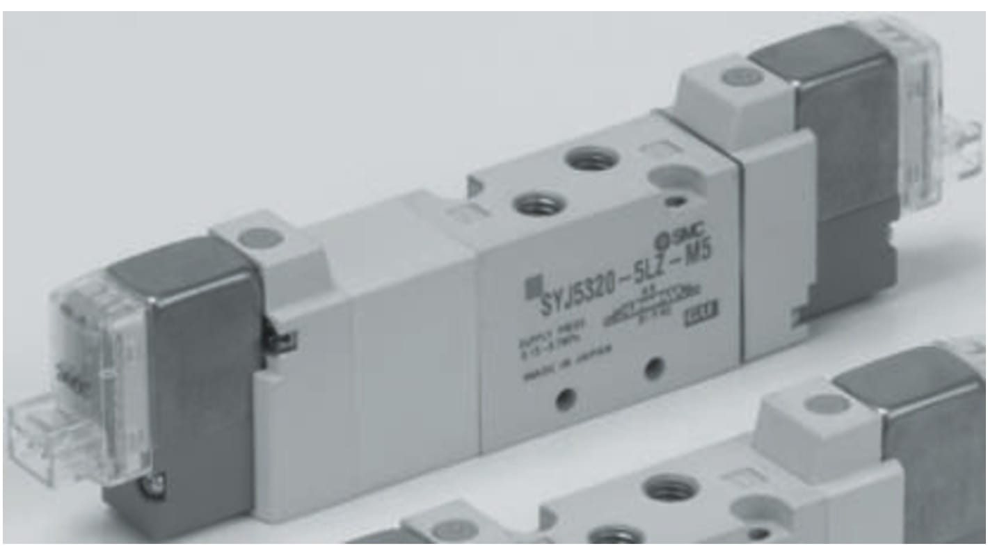 Elettrovalvole per pneumatica SMC, Metrico M5, funzione 5/2, azionamento Solenoide/Pilota, 24V cc