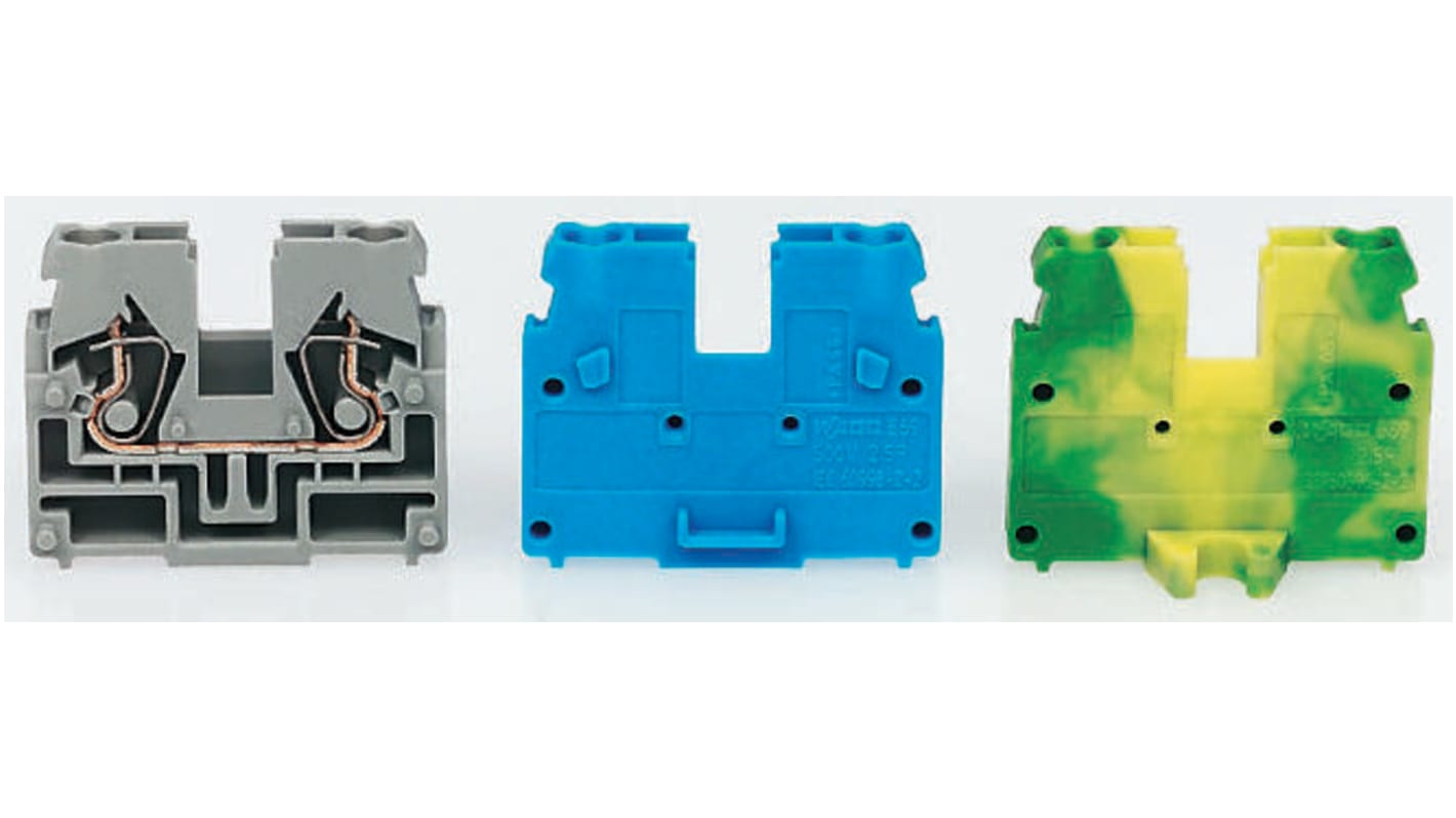 Wago 869 Series Green/Yellow Modular Terminal Block, 2.5mm², Single-Level, Cage Clamp Termination