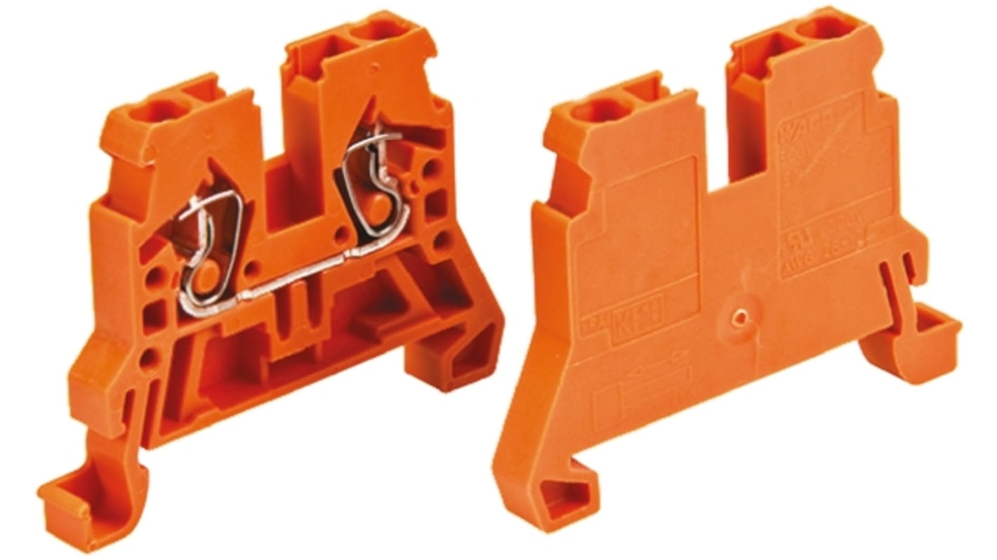 Wago 870 Series Orange Feed Through Terminal Block, 2.5mm², Single-Level, Cage Clamp Termination