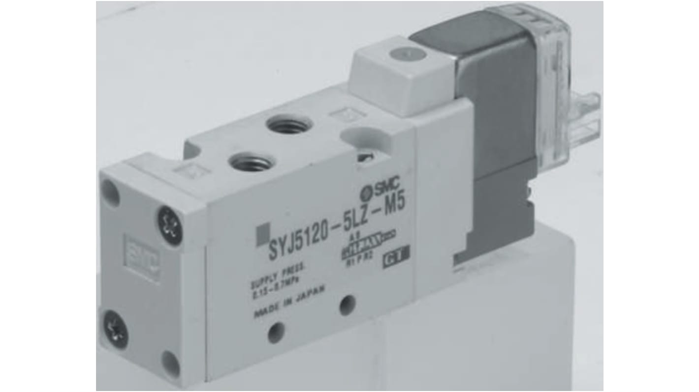 SMC SYJ5000 Pneumatik-Magnetventil 5/2 Einzelplatzinstallation M5, Pneumatisch/Pneumatisch-betätigt 230V ac