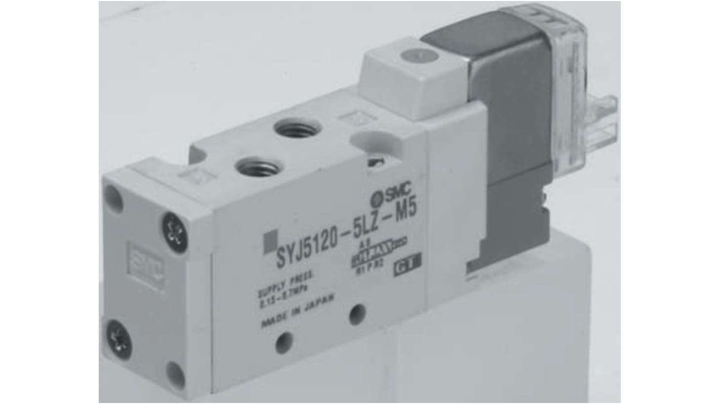 Electroválvula neumática SMC, Serie SYJ5000, Rosca M5 Métrico, Función 5/2, Piloto/Piloto, Independiente, 129l/min