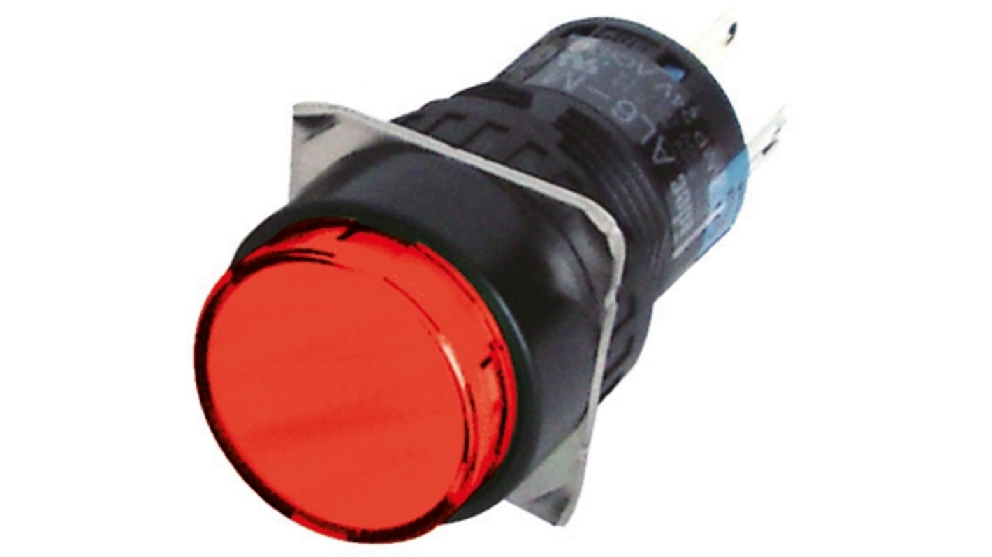 Idec Illuminated Push Button Switch, Latching, Panel Mount, 16.2mm Cutout, SPDT, Red LED, 250V, IP40