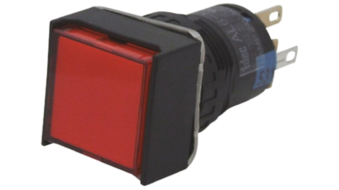 Idec Illuminated Push Button Switch, Latching, Panel Mount, DPDT, Red LED, 250V, IP65