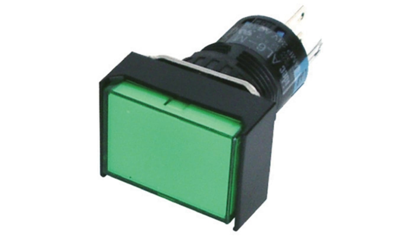 Idec Illuminated Push Button Switch, Momentary, Panel Mount, 16mm Cutout, DPDT, Green LED, 250V, IP65